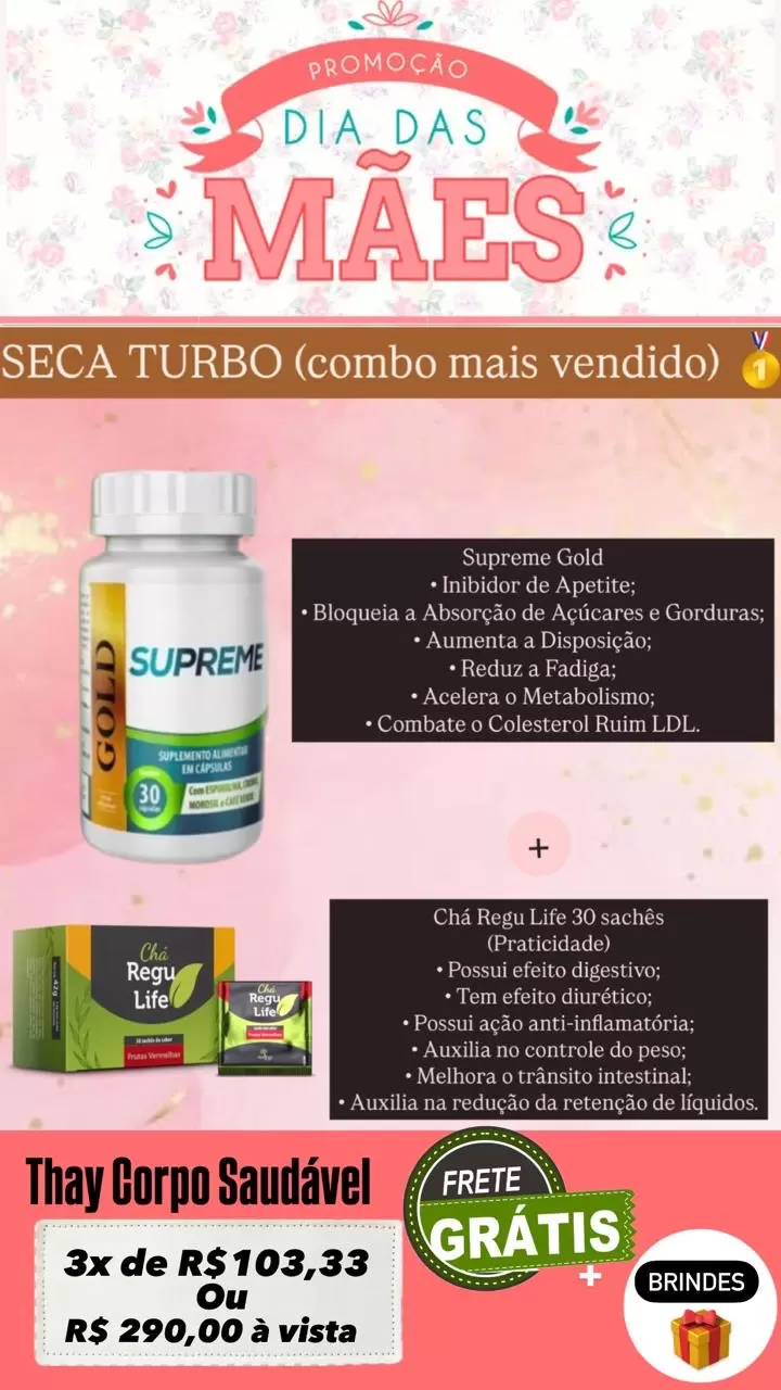 Promoção do mês das mães :Gold+Cha Regu Life 30 sachê 