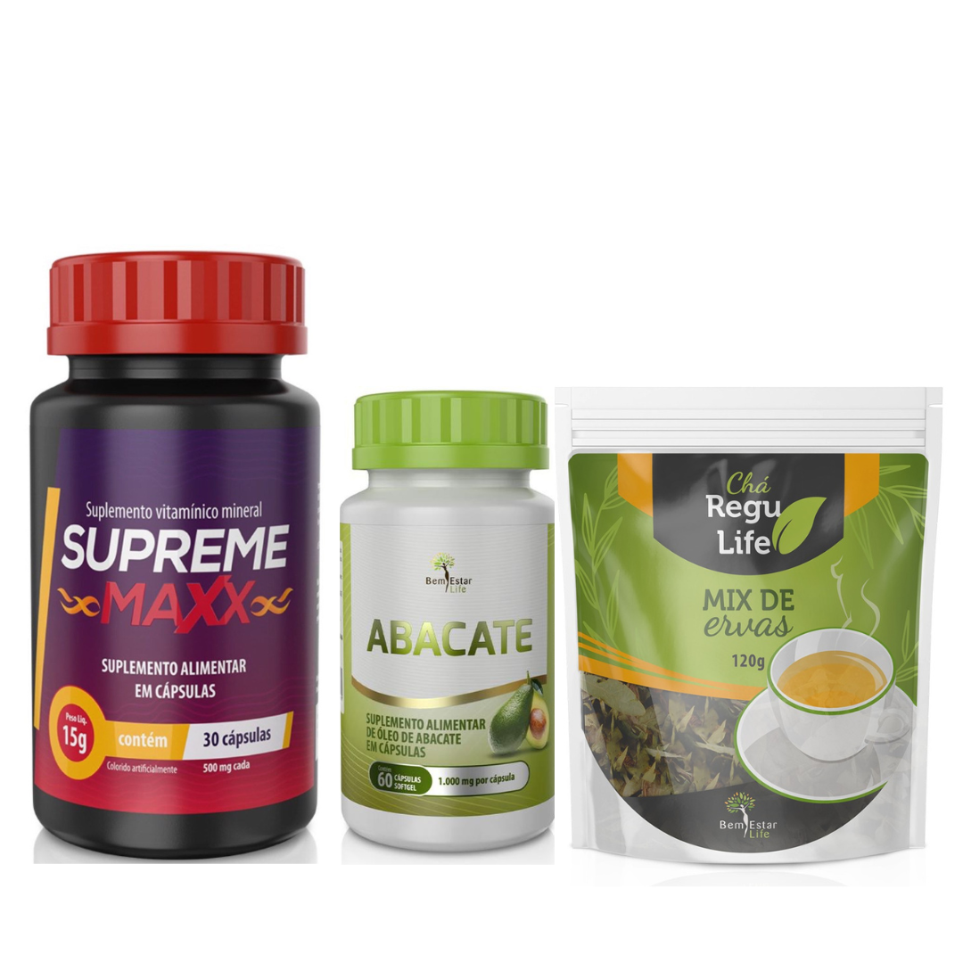 KIT SUPREME MAXX+ CHÁ REGU LIFE + ÓLEO DE ABACATE 60 CAPS.